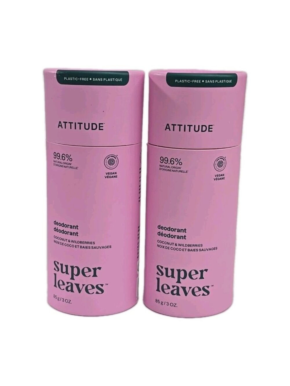 2-PACK Attitude Super Leaves Vegan Deodorant COCONUT & WILDBERRIES  3 Oz